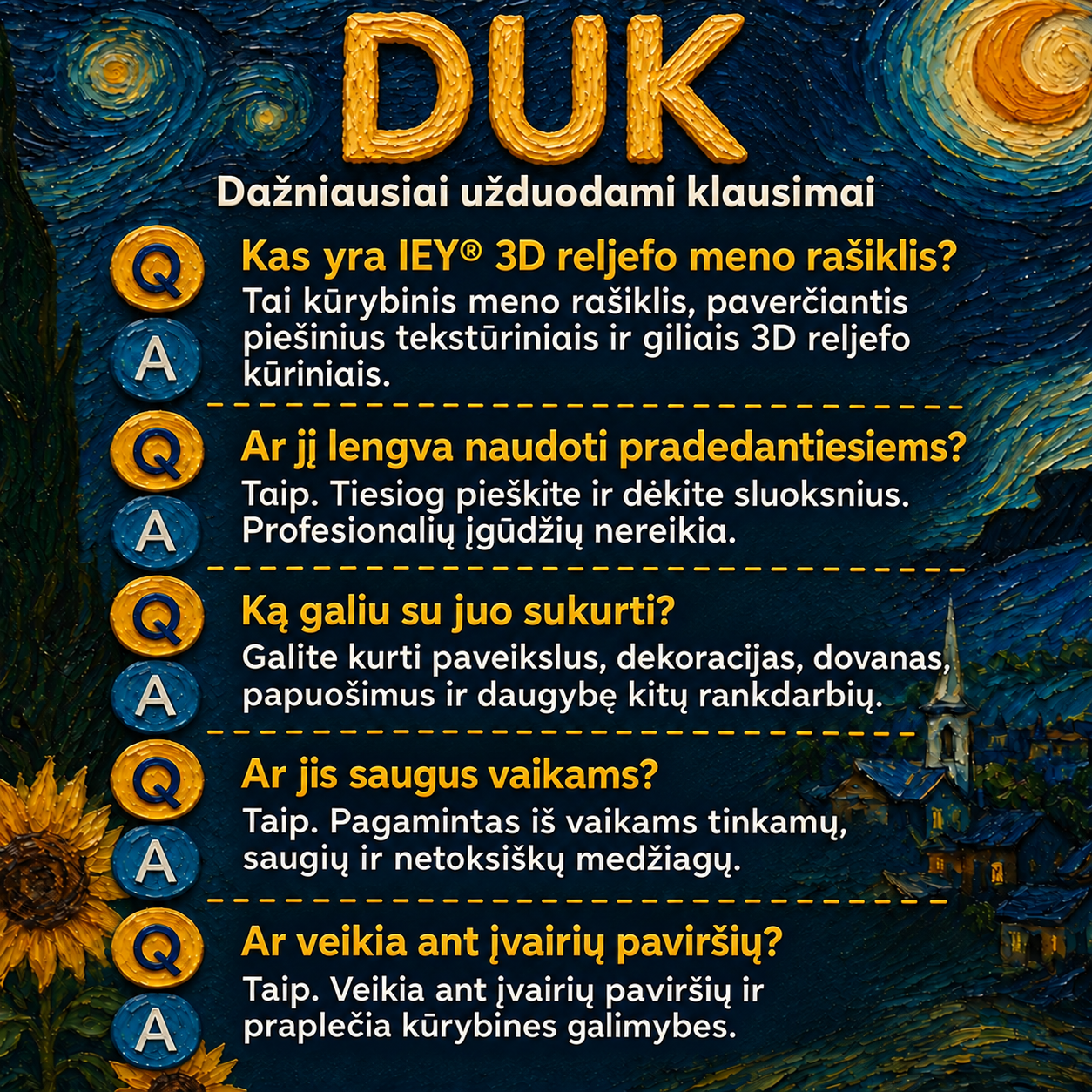 Dažniausiai užduodami klausimai apie IEY 3D reljefo meno rašiklį